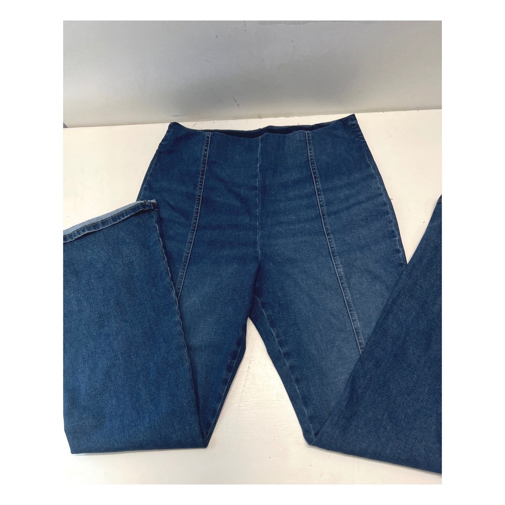 Lee Womens High Rise Pull On Flare Jeans Medium Wash Hippie Western BOHO Size L